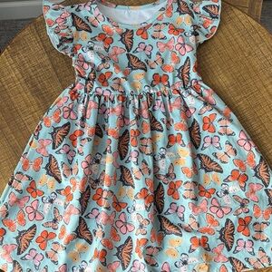 Butterfly Print Kids Dress - Multicolor